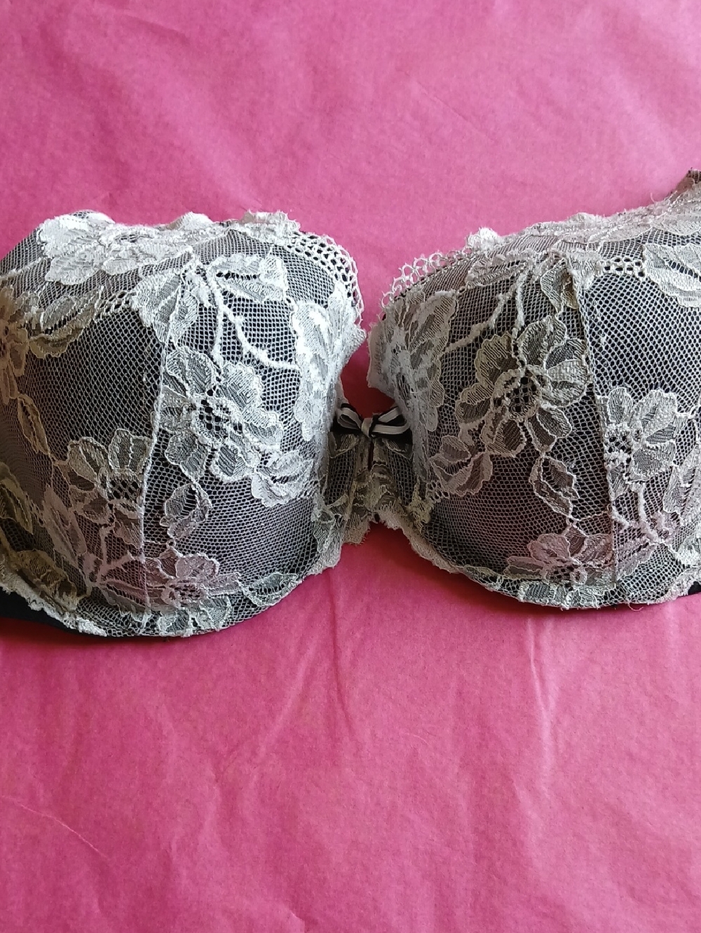 Victoria's Secret Black Bra with Ivory Lace Overlay